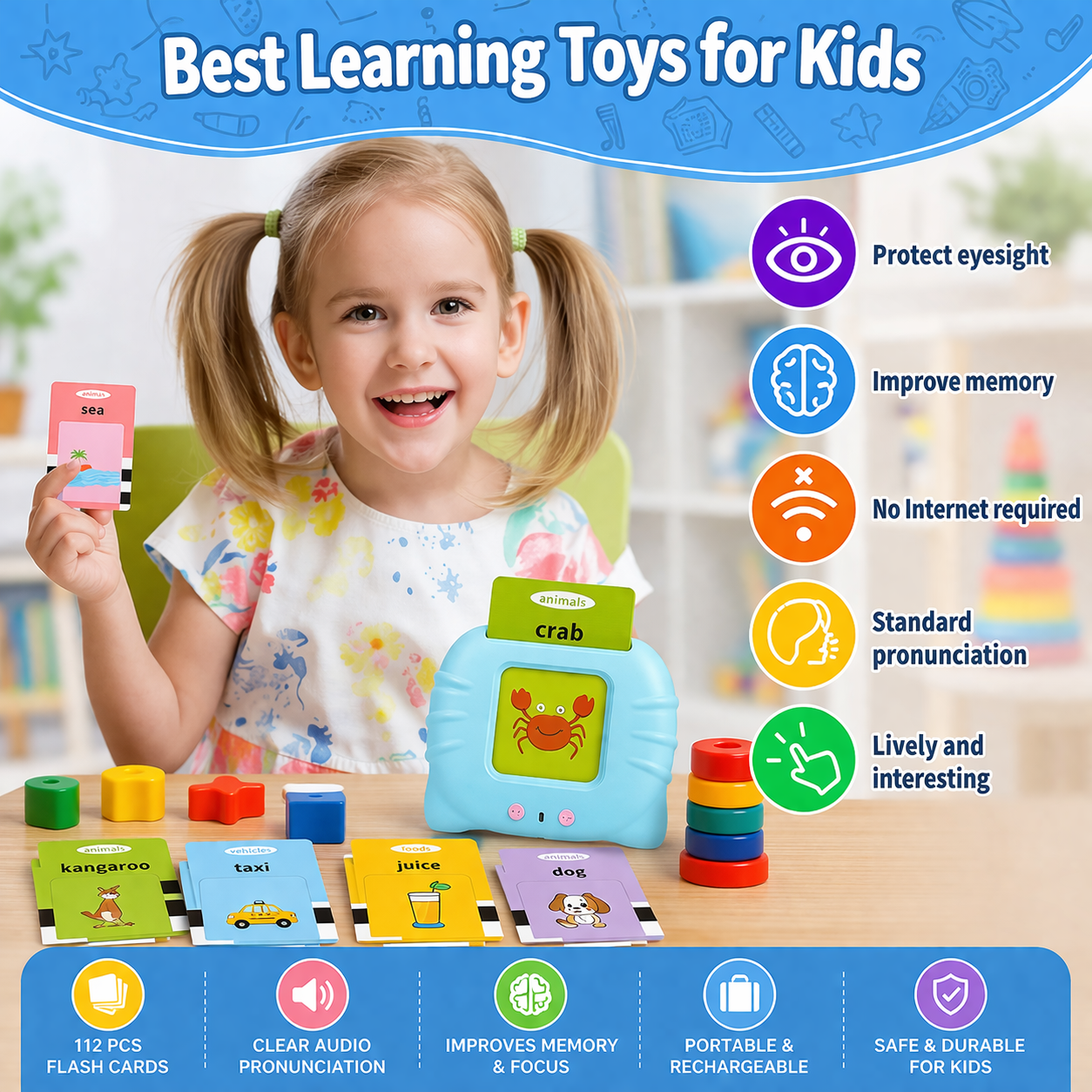 112 PCS Smart Talking Flash Cards for Kids – English Vocabulary Learning Toy for Toddlers & Preschool
