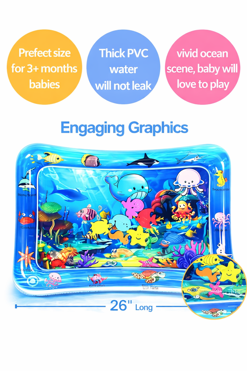 Baby Ocean Water Play Mat – Inflatable Tummy Time Sensory Toy (Leakproof Design)