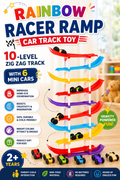 🚗Rainbow Racer Ramp Car Track Toy | 10-Level Zig Zag Track with 6 Mini Cars 🏁🎉