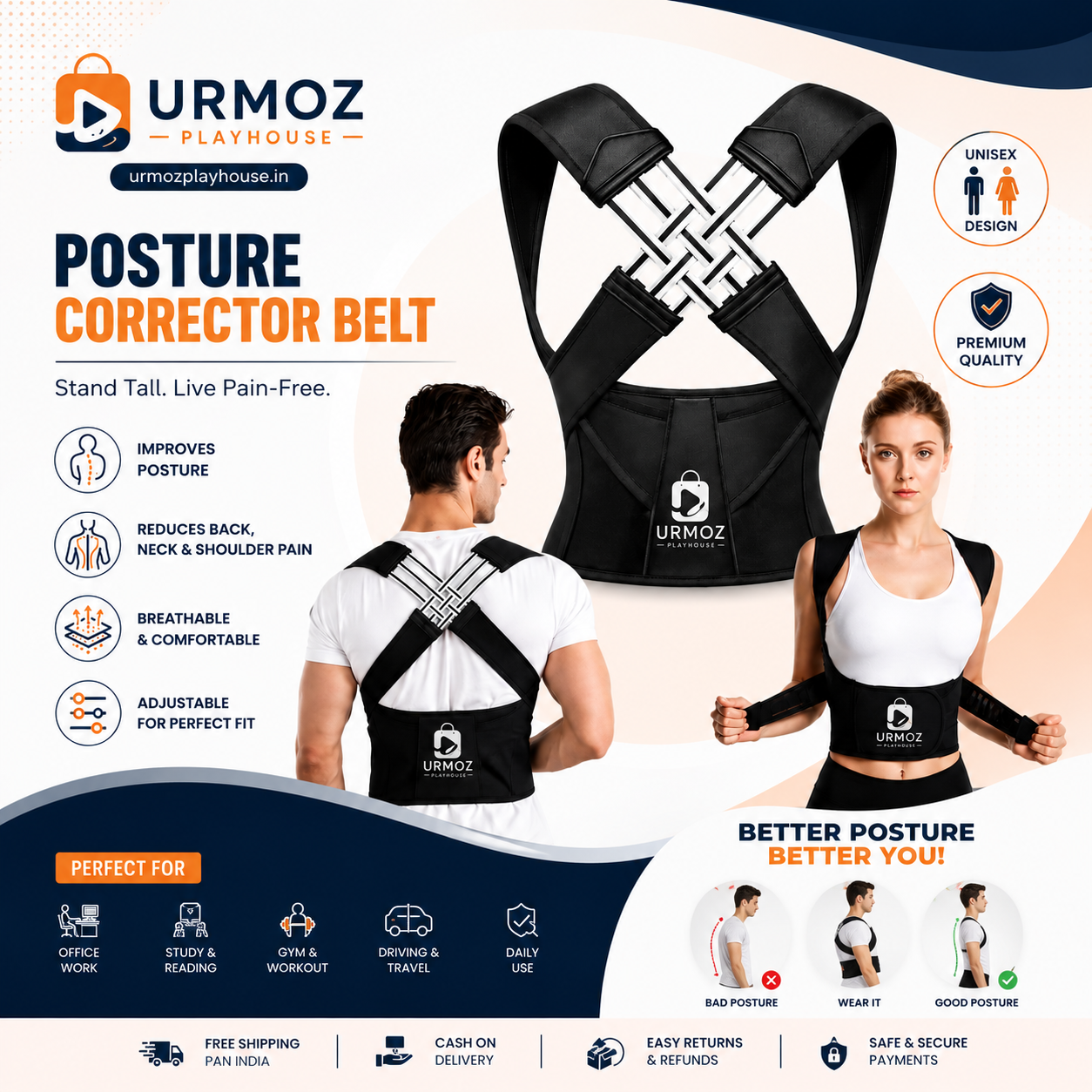 Adjustable Posture Corrector Belt for Men & Women | Back & Shoulder Support Brace