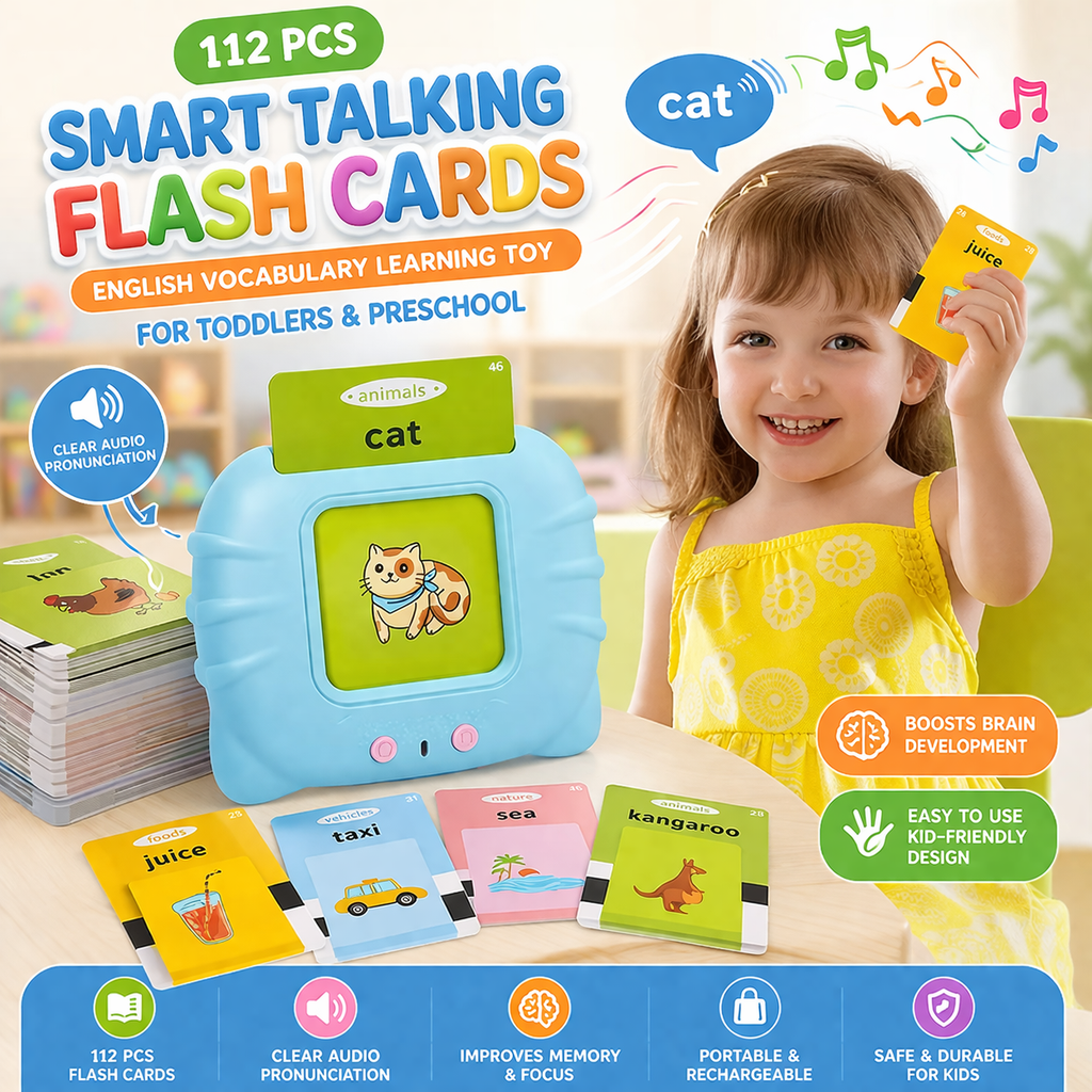 112 PCS Smart Talking Flash Cards for Kids – English Vocabulary Learning Toy for Toddlers & Preschool